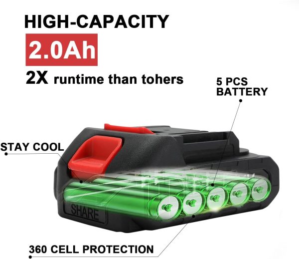 21V Lithium Battery 2.0 Ah Li-ion Battery w/ Charger Adapter - Image 2