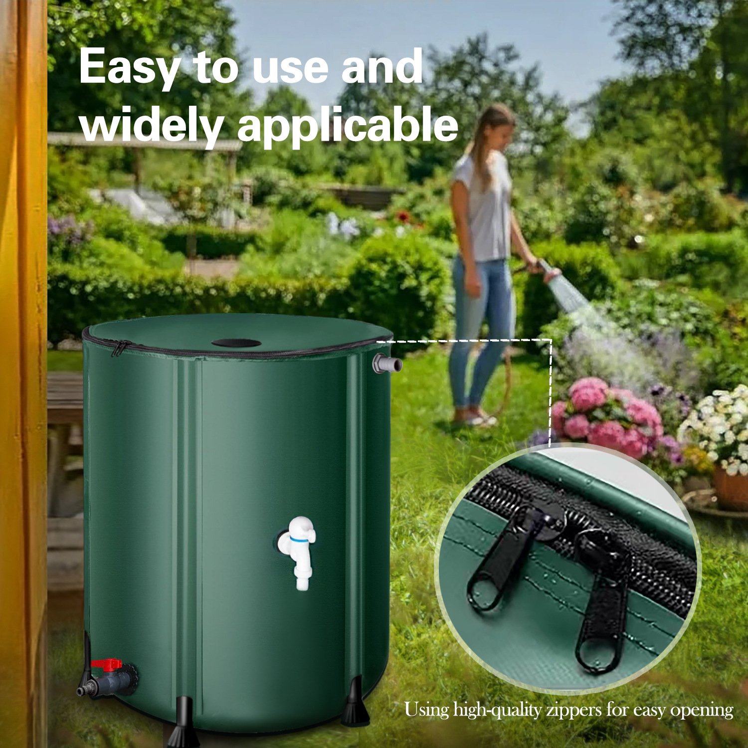 250L Collapsible Water Butt with Zip Lip, Drain Tap & Stand – Slimline Rainwater Collector for Gardens – Space-Saving Water Barrel (UK) - Image 3