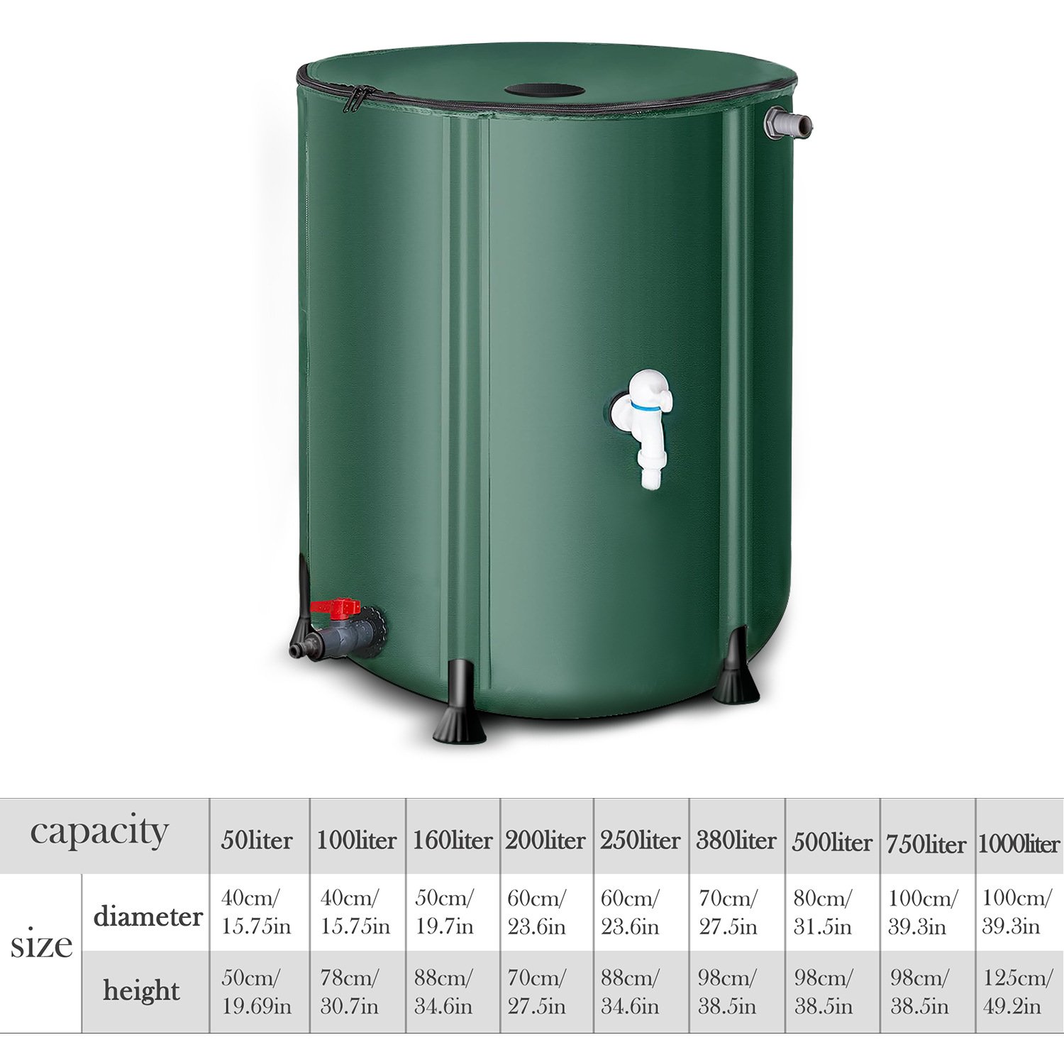 250L Collapsible Water Butt with Zip Lip, Drain Tap & Stand – Slimline Rainwater Collector for Gardens – Space-Saving Water Barrel (UK) - Image 2