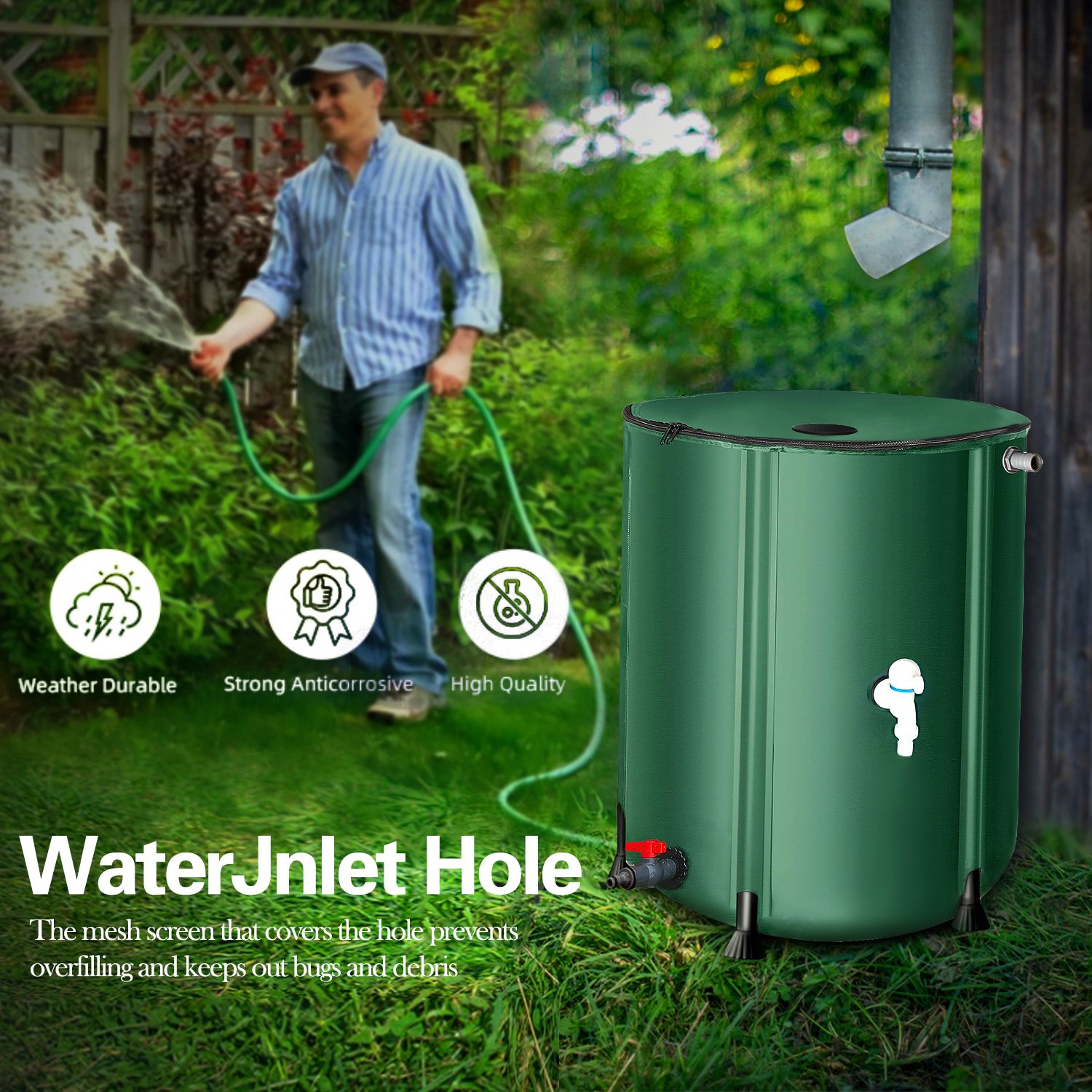 250L Collapsible Water Butt with Zip Lip, Drain Tap & Stand – Slimline Rainwater Collector for Gardens – Space-Saving Water Barrel (UK) - Image 9
