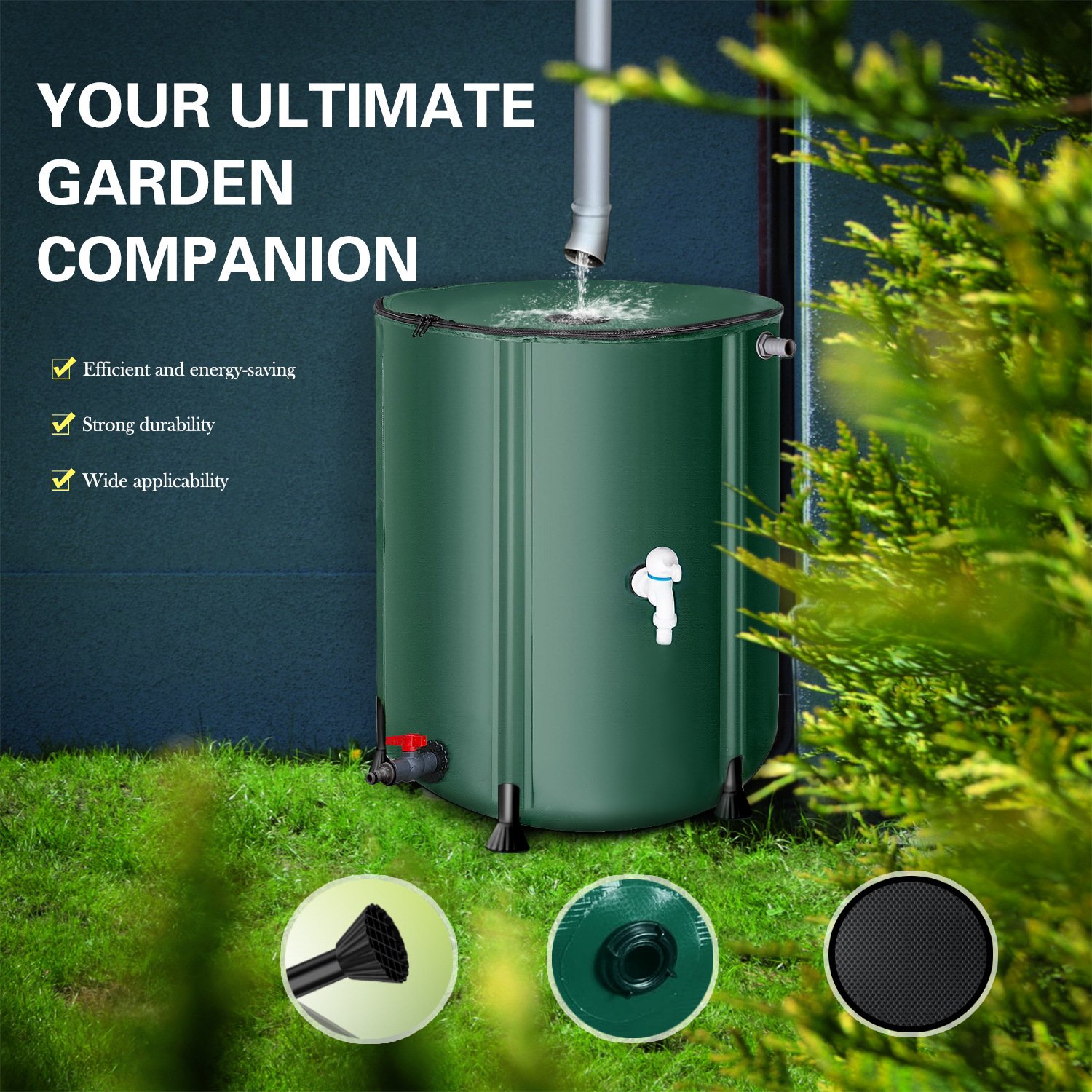 250L Collapsible Water Butt with Zip Lip, Drain Tap & Stand – Slimline Rainwater Collector for Gardens – Space-Saving Water Barrel (UK) - Image 8