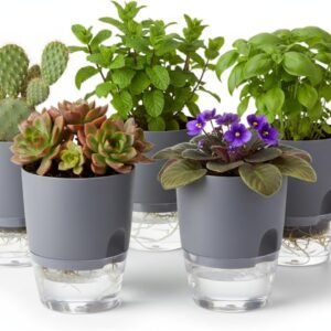 self watering pot grey